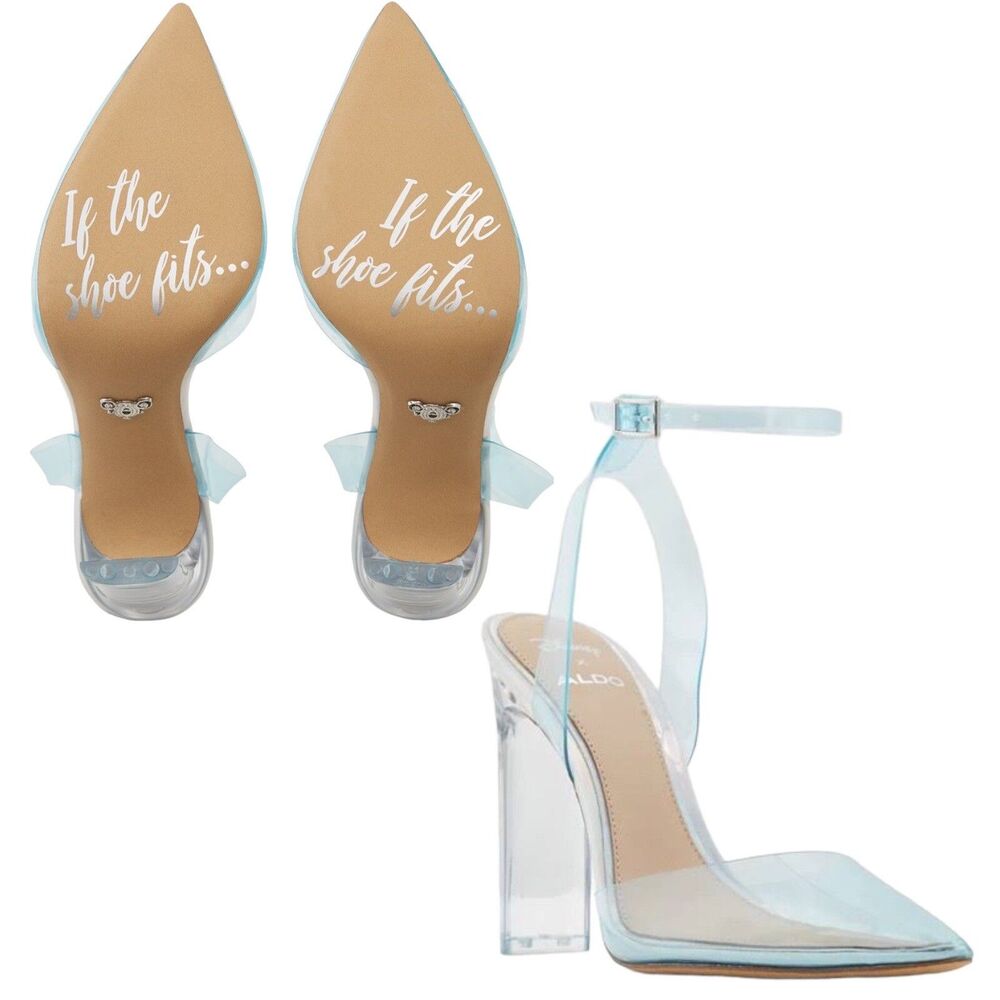 Aldo Disney Glass Slipper Heels Womens 8.5 Blue Clear Cinderella Strap Pump - Picture 4 of 16